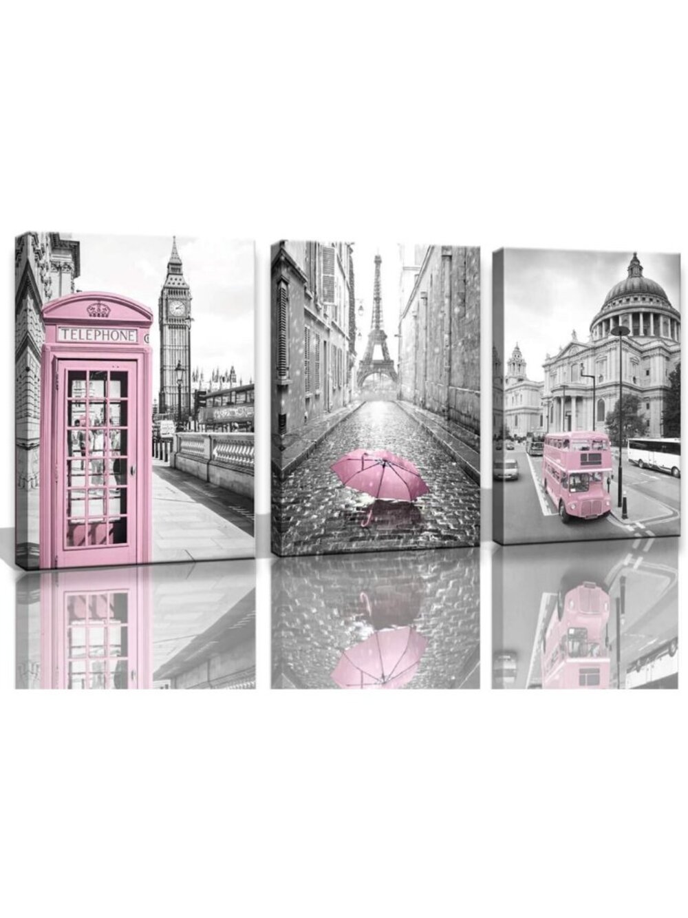Eiffel Tower Wall Art for Bedroom - Pink Paris Decor Canvas & Black White Prints